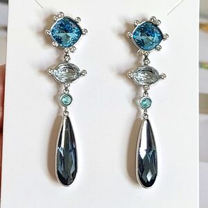 Vintage Swarovski Blue Crystal Impulse Teardrop Long Drop Earrings